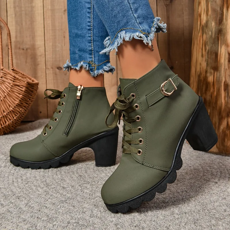 2024Women High Heel Ankle Boots Autumn Winter Booties Woman Fashion New Lady Shoes Brown Black Short Boot Female Botas De Mujer