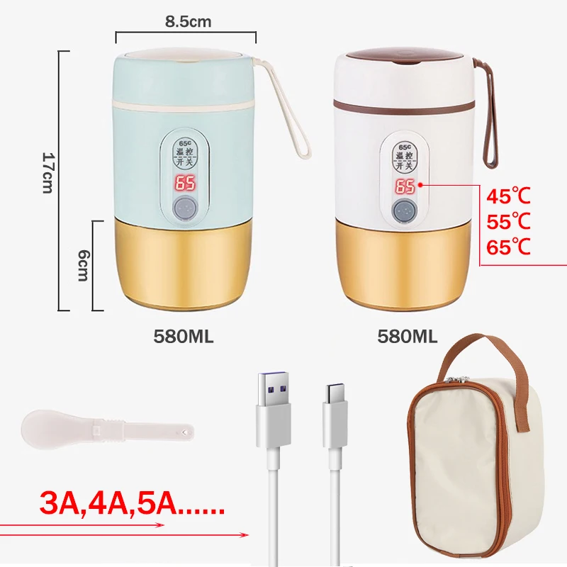 Digital Display Electric Lunch Box USB Type C 3 Gear Constant Temperature Water Food Warmer Heating Container Car 12V 24V 5V Set