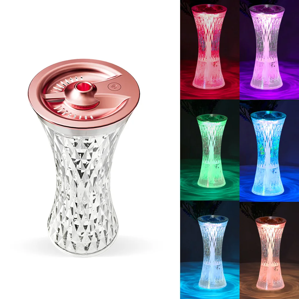 USB Cool Mist Humidifiers No Noise with 7 Colors LED Night Light Crystal Table Lamp Humidifier Bedside Lamp for Home Office Yoga