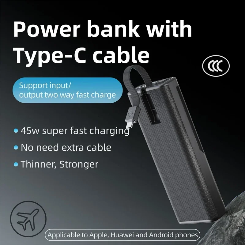 2024 New PD45W built-in cable laptop power bank 20000mAh large capacity power display comes with super fast charging cable