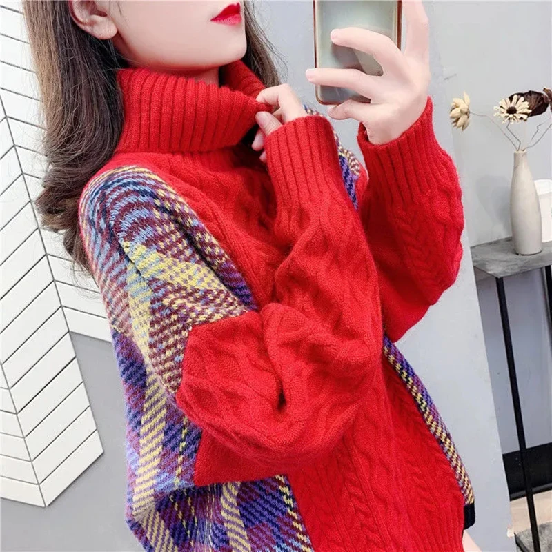 New Women's Pullover Sweater Coat Autumn Winter Thick Warm Leggings Knitted Shirt Female Korean Loose Turtleneck Sweaters Tide