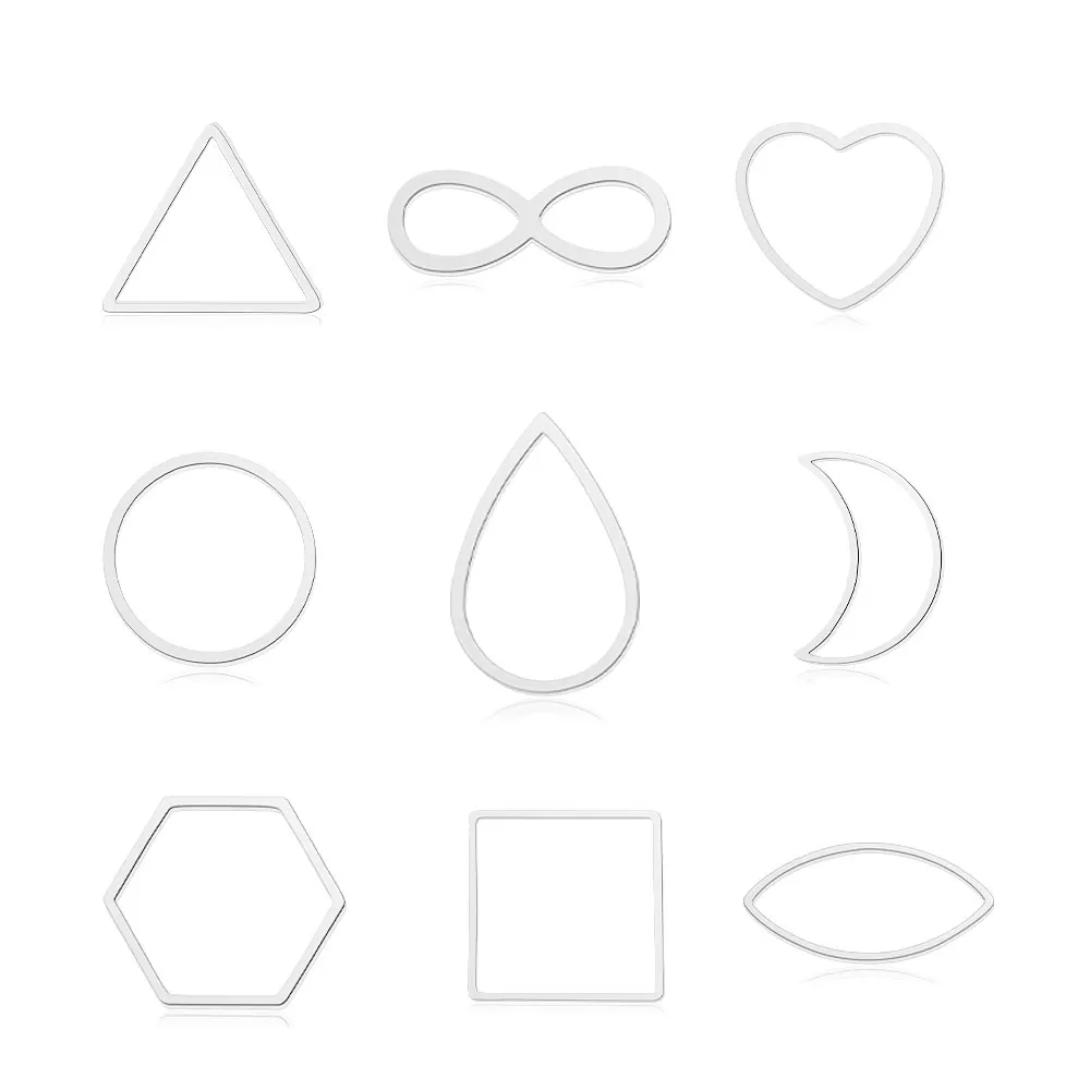 10pcs/Lot Stainless Steel Hollow Geometric Square Circle Triangle Charms Wholesale DIY Minimalist Jewelry Connector Charm