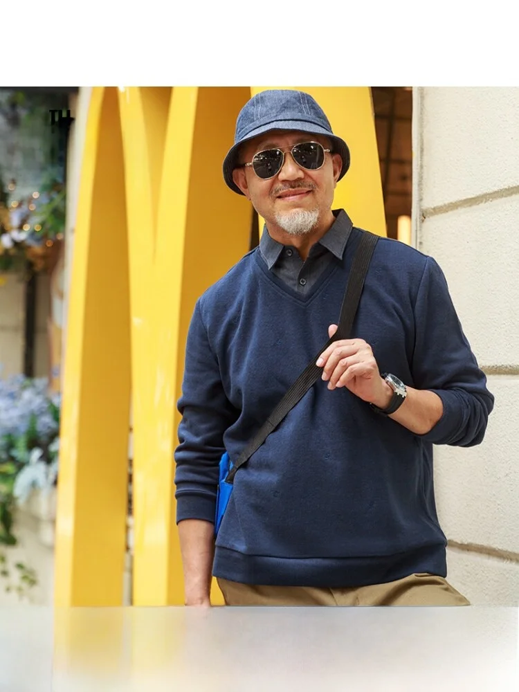 

Thiened Warm Long Sve T-irt for Middle-Aged And ly Men Faionable Urban Busin Sle Polyester Cotton Blend
