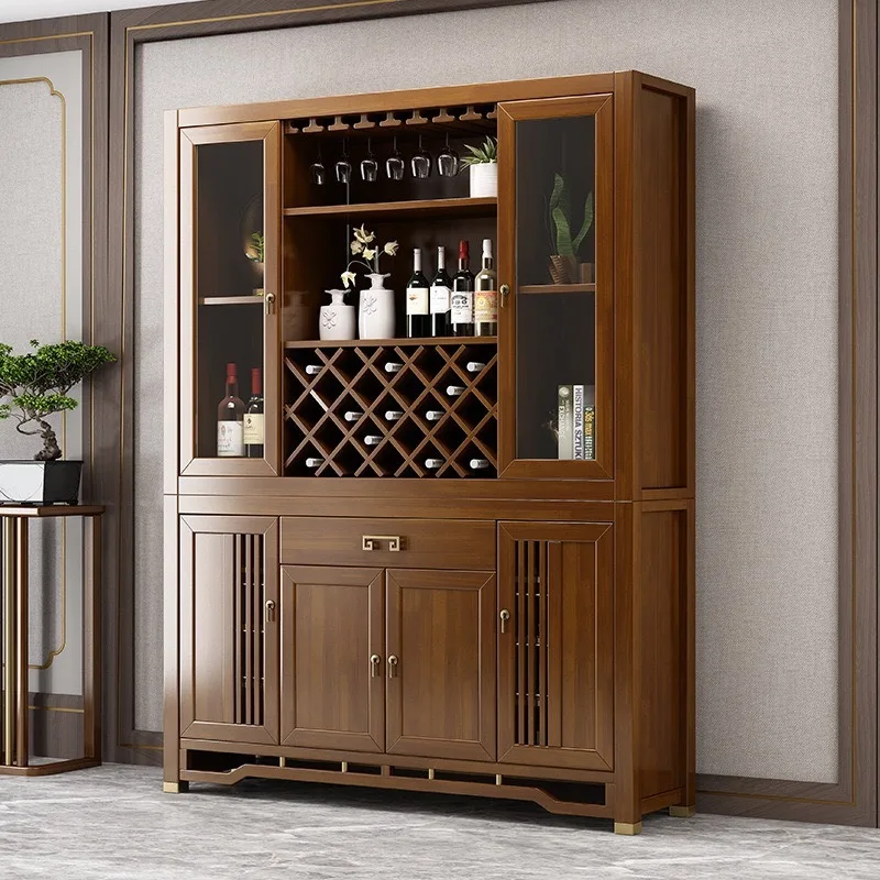 New Chinese-style solid wood wine cabinet, dining side cabinet, integrated cabinet, zen shelf, household living room wall locker