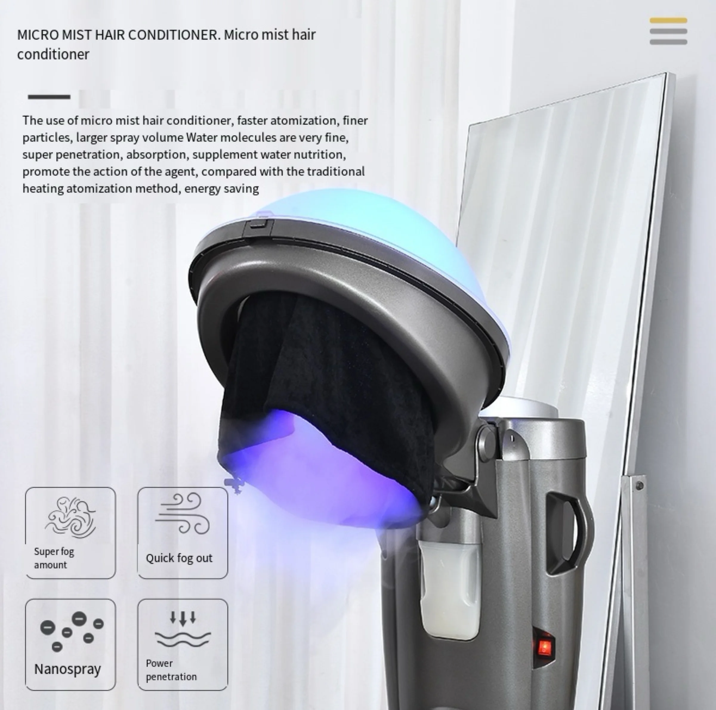 Hair Steamer, Micro Mist Hair Spa with 15 Colors, Air Modes for Styling, Professional Salon Equipment