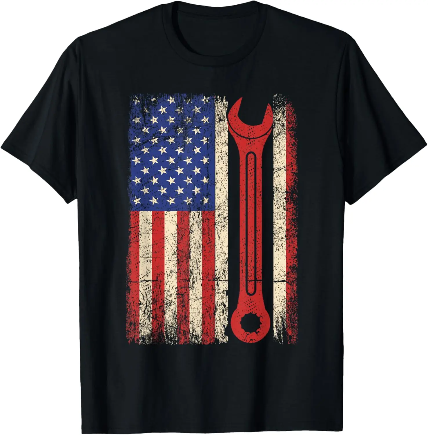 Car Mechanic Wrench Workshop Tools US American Flag Men Tee T-Shirt