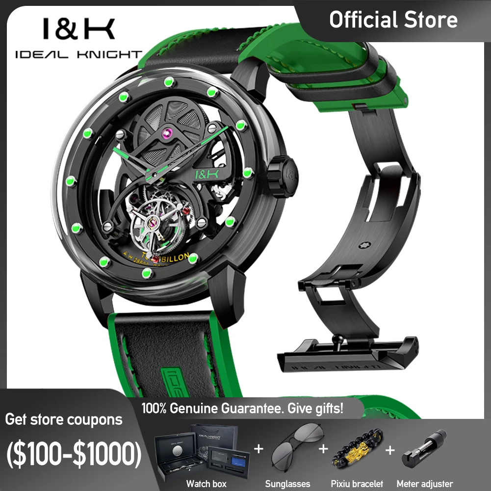 

IDEAL KNIGHT 6809, часы для мужчин, лучший люксовый бренд, расширенный турбийон, скелетон, автоматические механические часы, водонепроницаемые, светящиеся