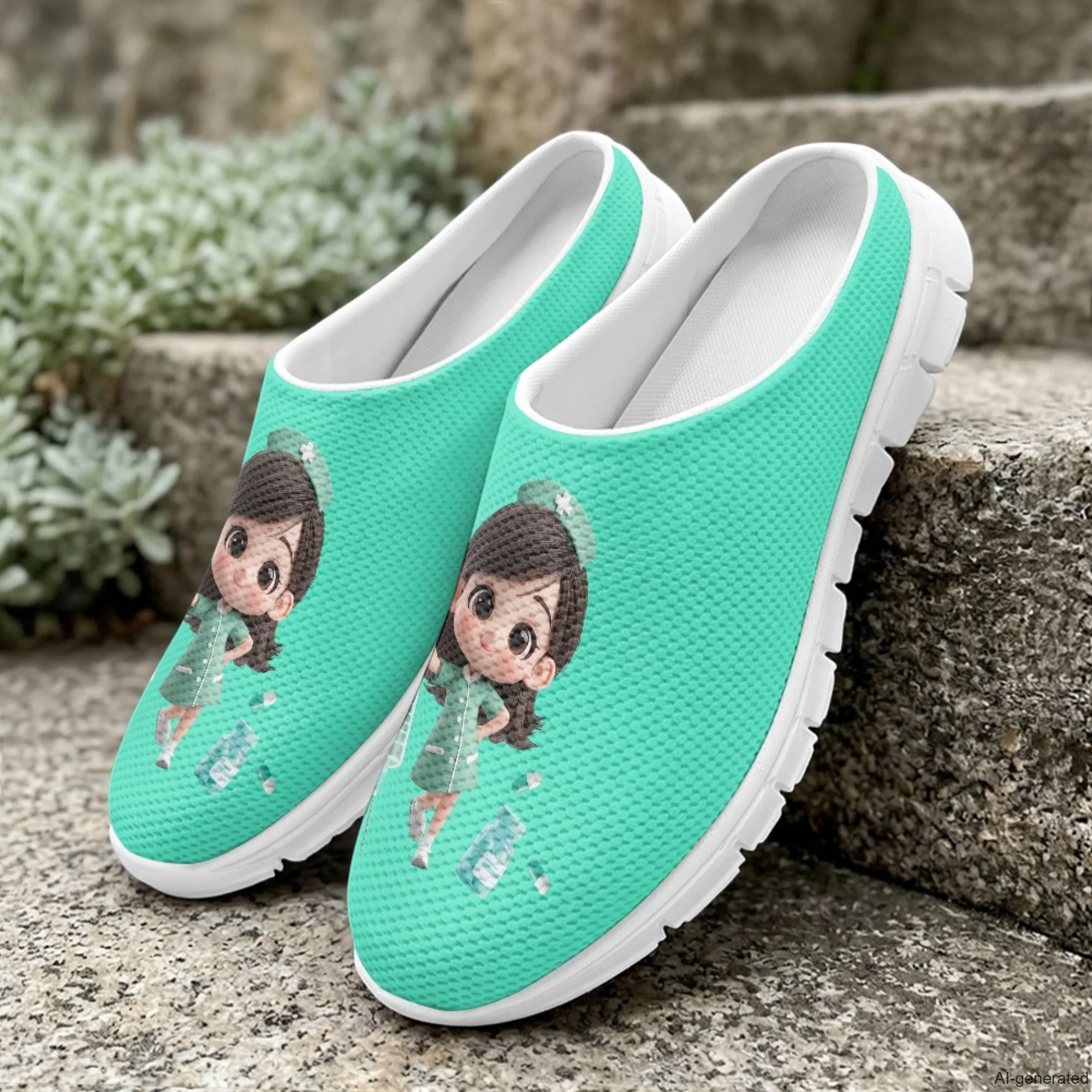 

XIXIRIMIDO Casual Shoes Nurse Pattern Nurse Shoes Versatile Sports Women's Slippers Breathable Mesh Men's Walking Shoes 35-48