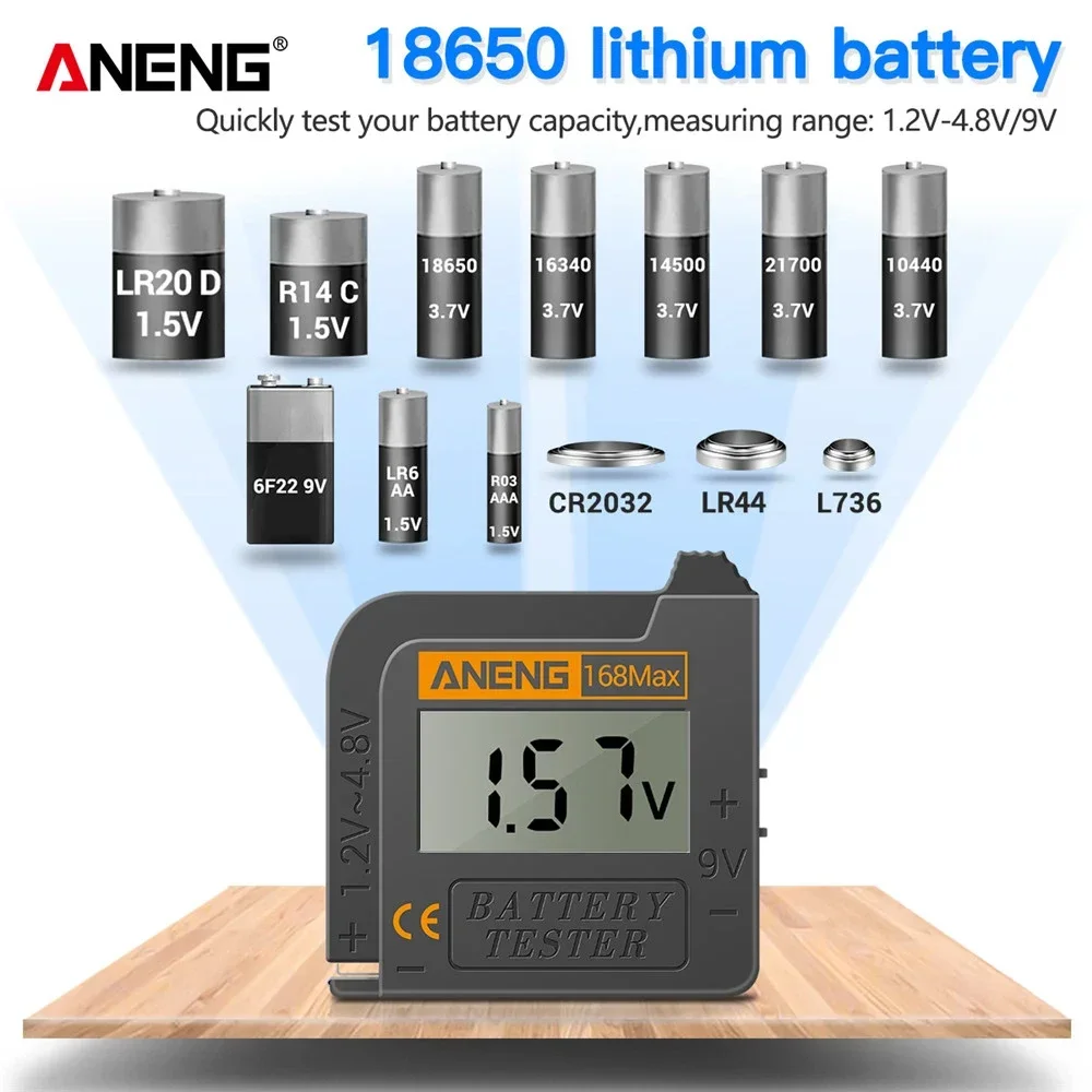 ANENG 168Max Digital Lithium Battery Tester Universal test Checkered load Capacity  analyzer Display Check  Button Cell