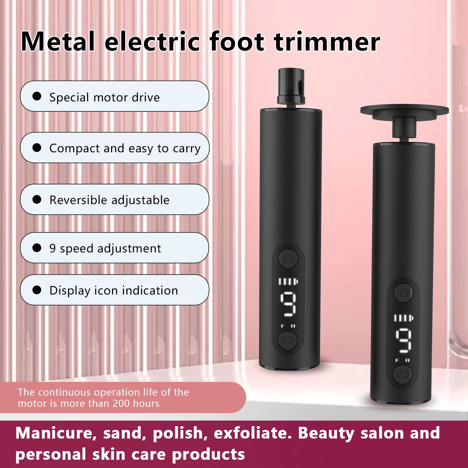 

HX20 Rechargeable Electric Foot Nail File, 2-in-1 Pedicure Grinder, Adjustable Speed and Reverse Function, Callus Removal Tool