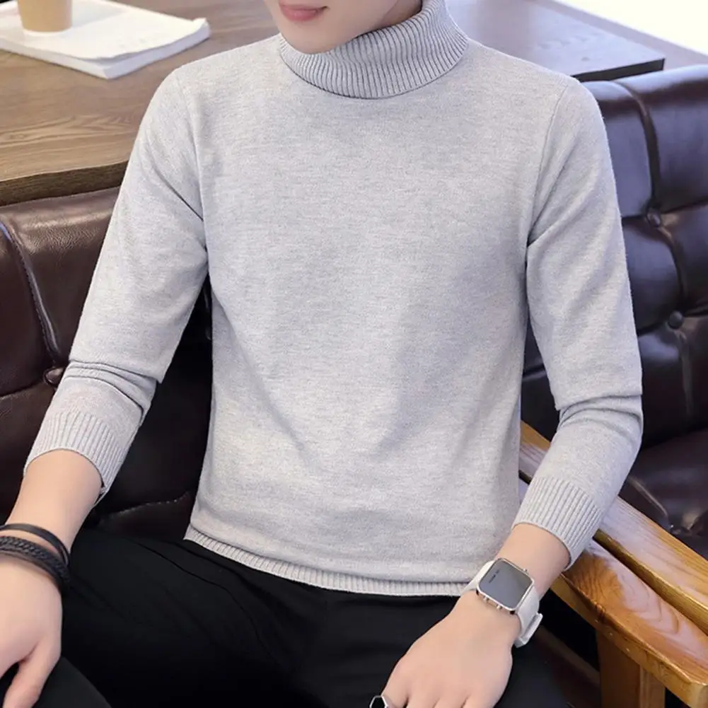 Thickened Fleece Lining Pullover Jumper Men Solid Color Sweater Men's Turtleneck Sweater Winter Warm Knitted Pullover for Autumn