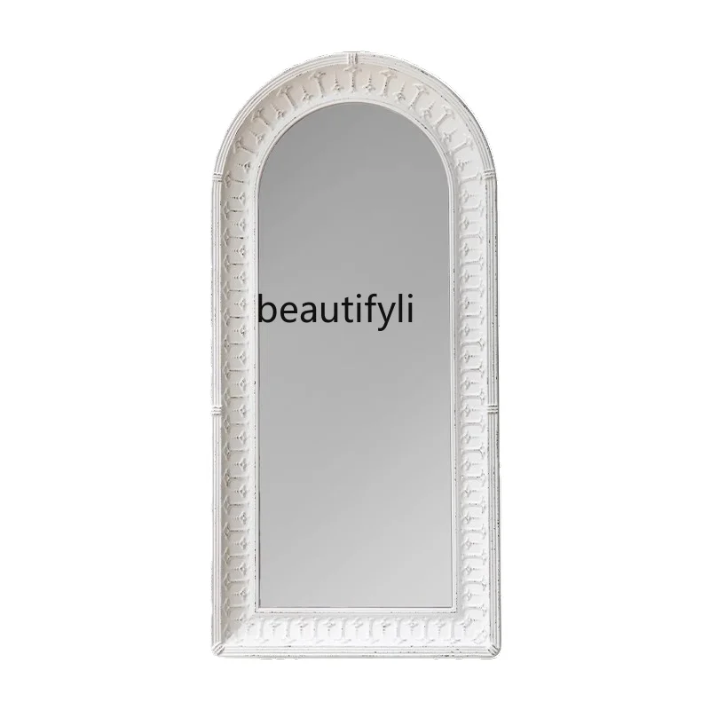 American retro wrought iron old full-length mirror  arched floor-to-ceiling full-length mirror clothing store fitting mirror