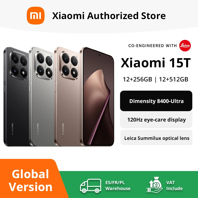 Xiaomi 15T 5G Version Globale Appareil Photo Leica 12 Go/256 Go 12 Go/512 Go Écran AMOLED 6,83 pouces 120 Hz Processeur MTK Dimensity 8400-Ultra Batterie 5500 mAh