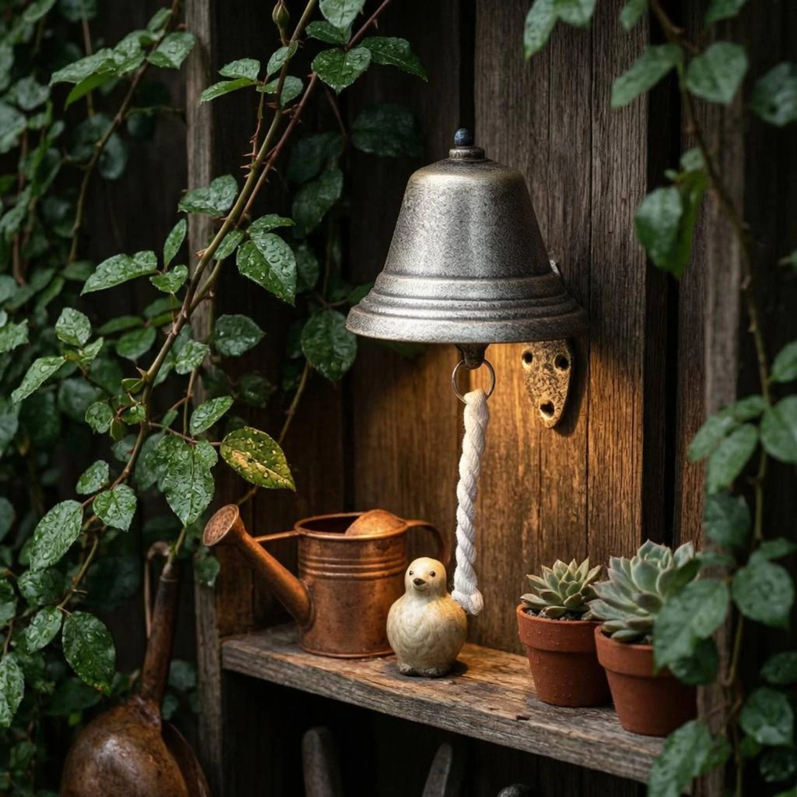 Cast Iron Bell Pull Cord Wall Hanging Bell Home Decor Mounting Holes Easy to Install for Garden - view 2
