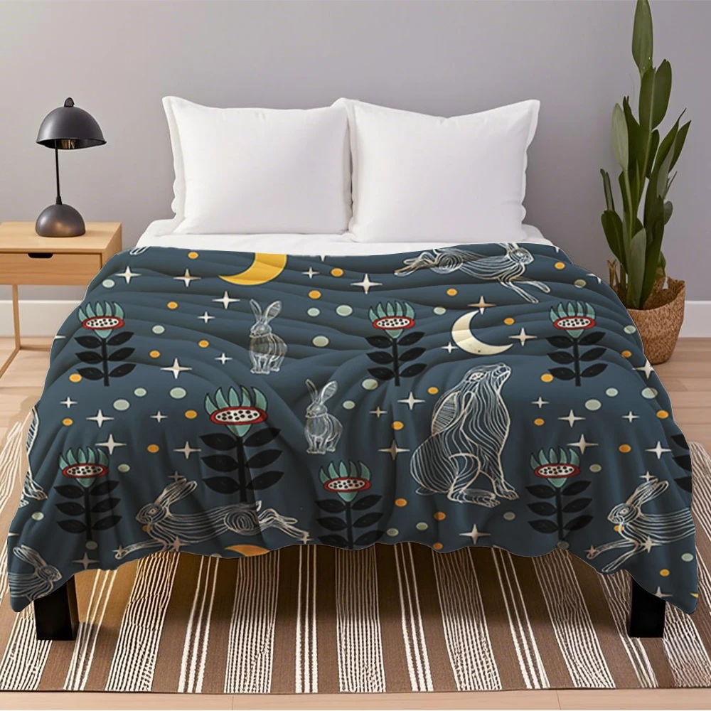 

Wrinkle-resistant Flannel Blanket Hare Moon European classical Design throw blanket duvet cover Pill Non shedding Blankets