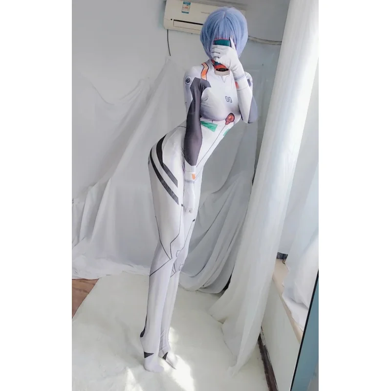 ครอบครัวรัก Rei Ayanami เครื่องแต่งกายชุดบอดี้สูทสีขาว Jumpsuit ปาร์ตี้ฮาโลวีนคอสเพลย์ Zentai Catsuit 2025 ใหม่