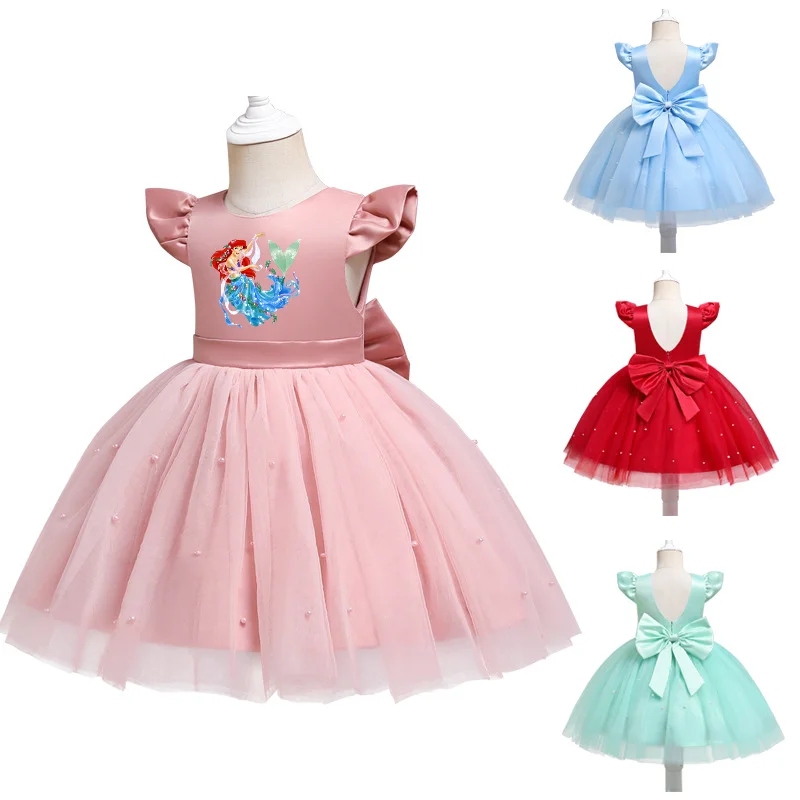 The Little Mermaid Summer Girls Lace Dresses Tulle Tutu Princess Dresses Wedding Gown Party Wear Clothes Sleeveless Backless