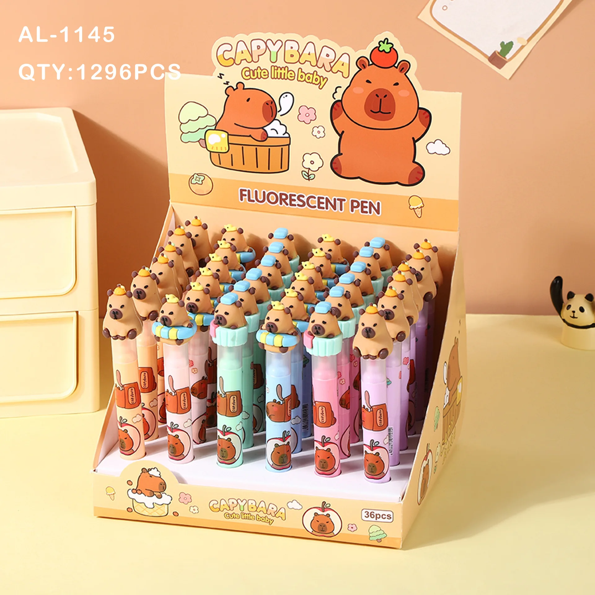 12 Pcs Cute 3-color Assemblable Kapibara Capybara Boxed Highlighters Student Highlight Marker Pen