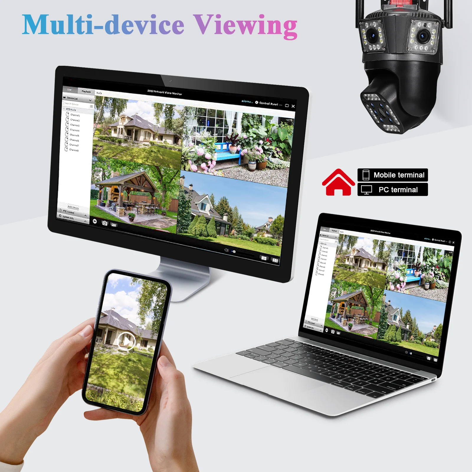 

Three-screen Security Camera HD Three Lens for Indoor Outdoor Remote Monitoring Movement Detection Durable ABS Pet House