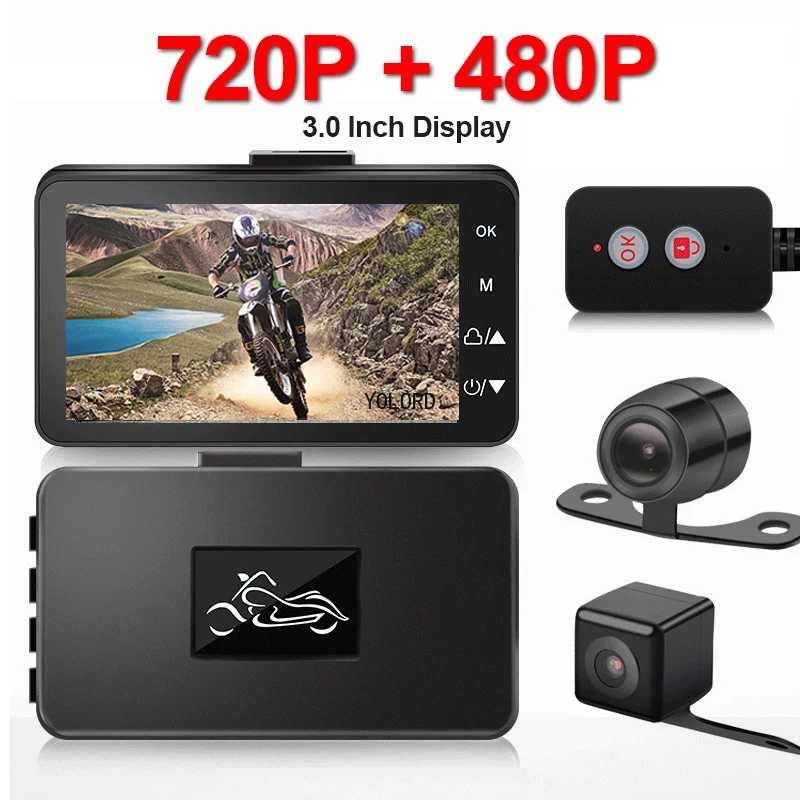 

3" Motorcycle Recorder Camera 720P HD DVR IP67 Waterproof Night Vision Motorcycle Driving Recorder Front Rear Dual Lenses