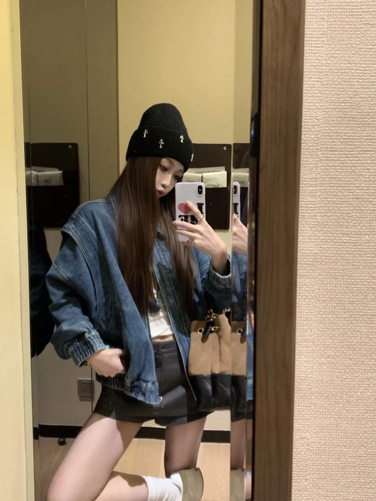 

Denim Coat High Quality Big Pearl Womens Autumn Slim-Fit Leisure Simple Woolen Buttoned Cozy Waistband Outcoats Notched Fitted