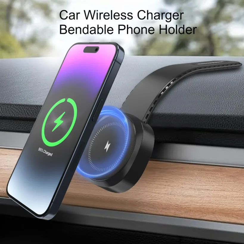 

Автомобильное магнитное беспроводное зарядное устройство, гибкая подставка для автомобильного телефона с памятью, навигационный держатель для iPhone 16, 15, 14, 13, 12 Pro Max Plus Mini
