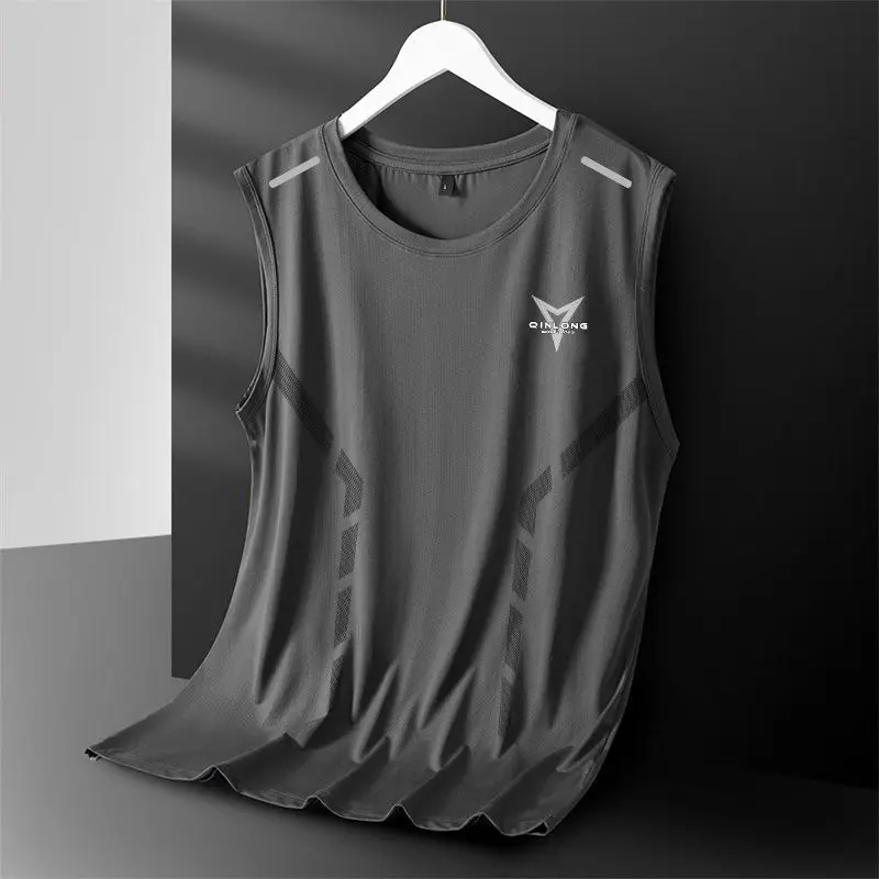 Kamizelka z lodowego jedwabiu dla mężczyzn w lecie Nowy bez rękawów Solidny luźny plus size Wszystkie dopasowane luźne koszulki Moda Casual Odzież