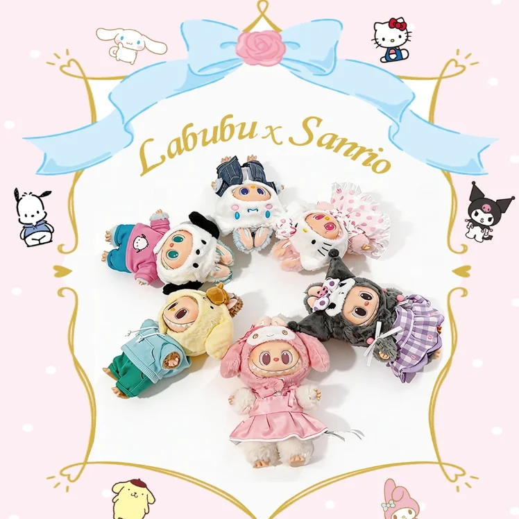 

The Monsters Labubu X Sanrio Family POP MART Mystery Box Kawaii Vinyl Plush Doll Anime Figure Trendy Toy KeyChain Gift