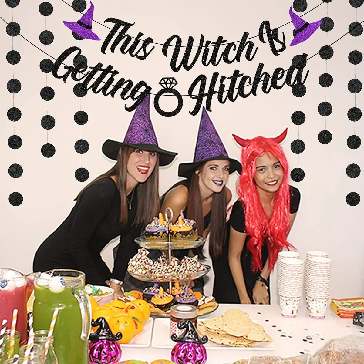 This Witch is Getting Hitched Banner, Purple Halloween Witch Bachelorette Hen Bridal Shower Party Supplies for Women