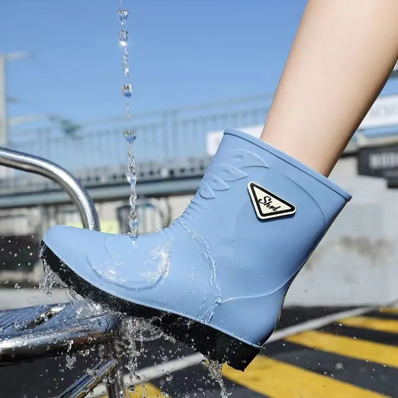 Women New High Top Flat Sole Rain Boot Soft Sole Non Slip Waterproof Detachable Cotton Cover Kitchen Work Shoe Garden Shoes