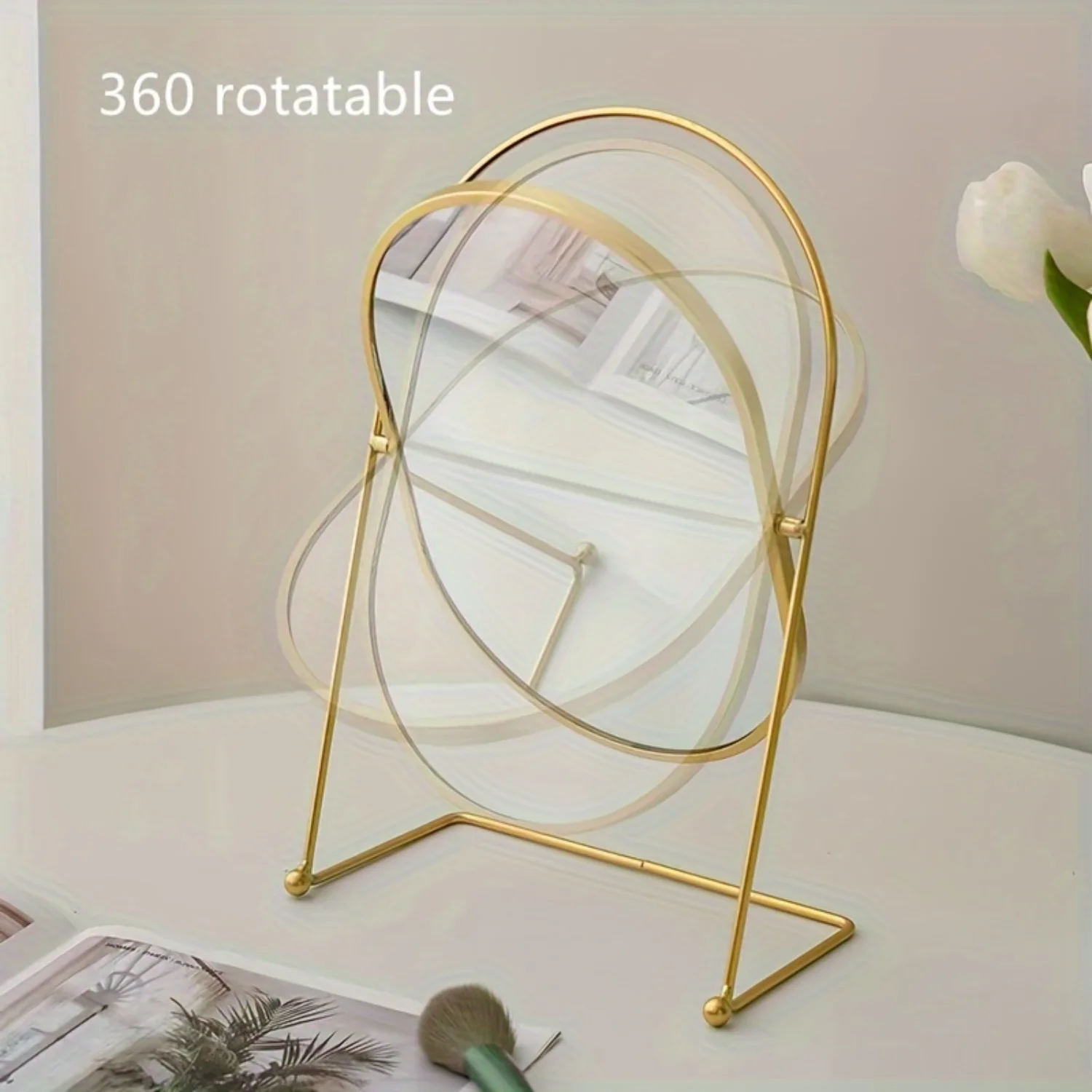 

1pc Iron Vintage Vanity Mirror Desktop Makeup Mirror Rotatable Simple Beauty Mirror Cosmetic Mirror Bedroom Decoration