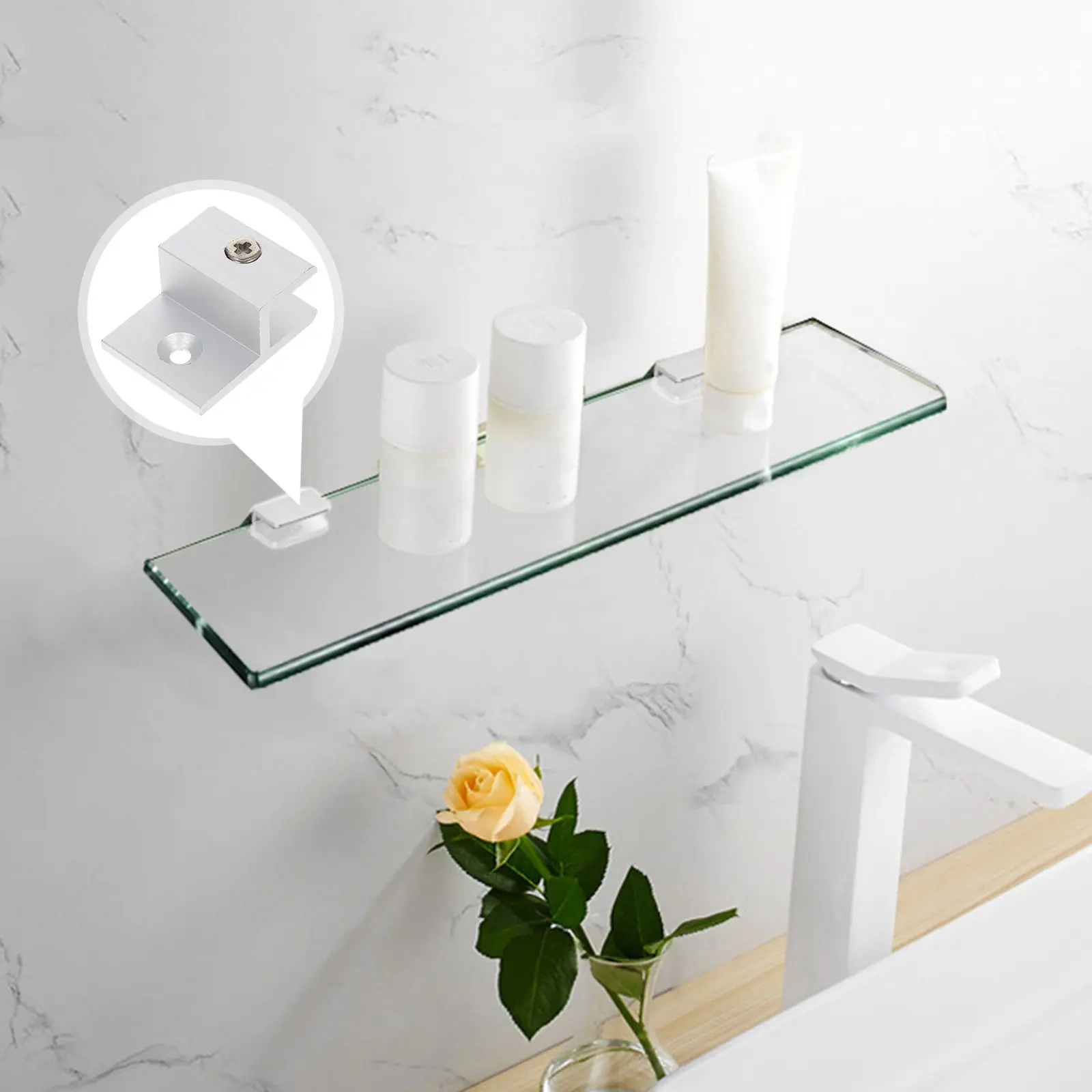 5Pcs Glass Shelf Holder Premium Aluminum Alloy Rectangular Clamp Heavy Duty Floating Glass Shelf Brackets Rustproof Waterproof
