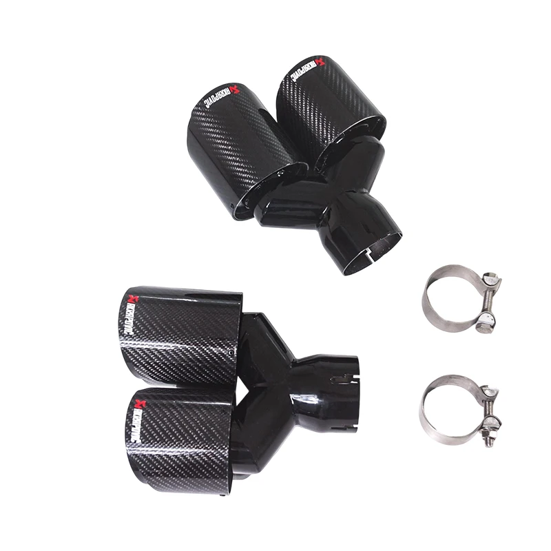 For OEM General Automotive Exhaust Head, Y Tube 304SUS Black Carbon Fiber Double Tube Head, General Decorative Tail