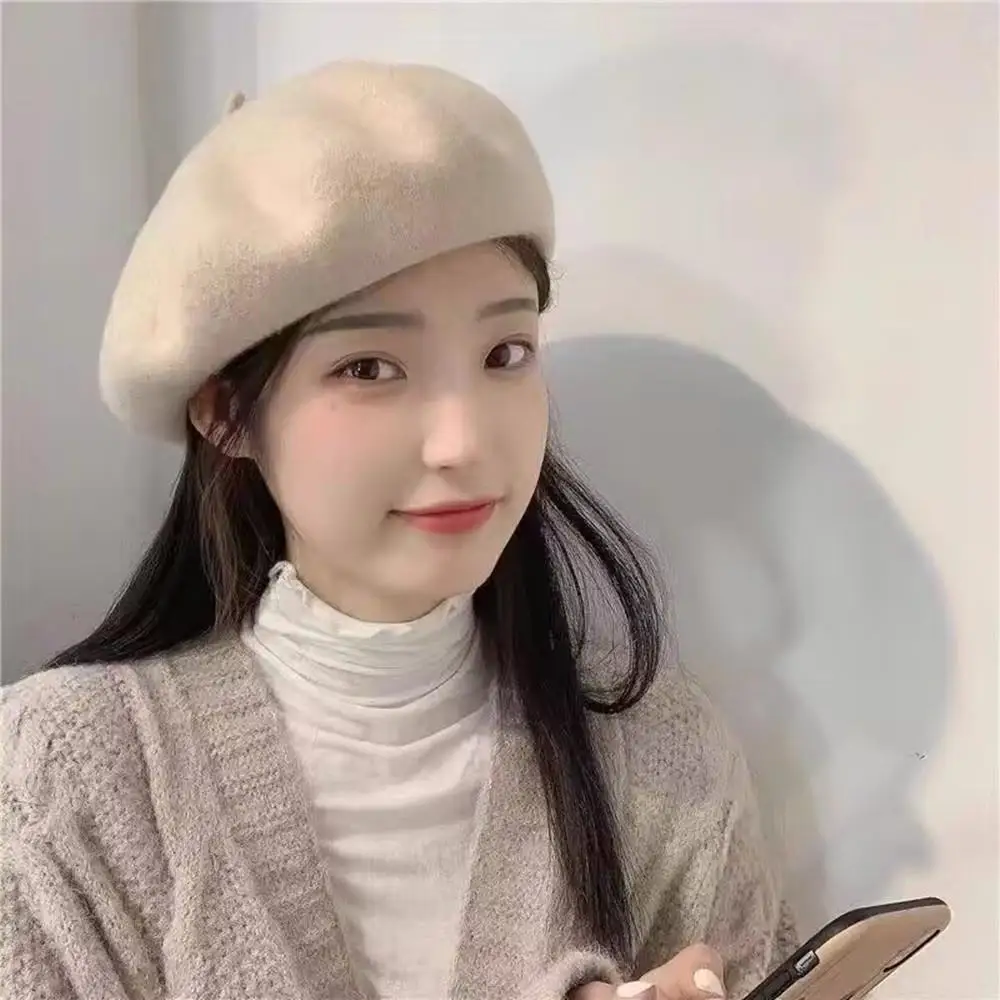 Women's Warm Wool Beret Hat Retro Casual Wool Beret Fashion Solid Black Pink Beanie Hat French Artist Hat Winter Hats For Women