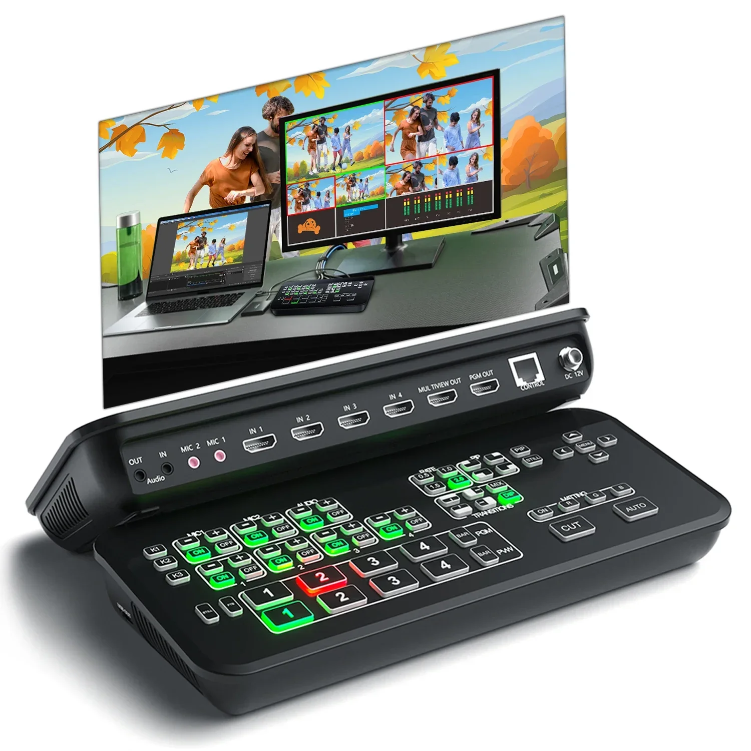 

Broadcast Seamless Video Switcher 4 Channel Multi Camera HDMI Live Streaming Switch Matrix Capture Mini Mixer broadcasting vmix
