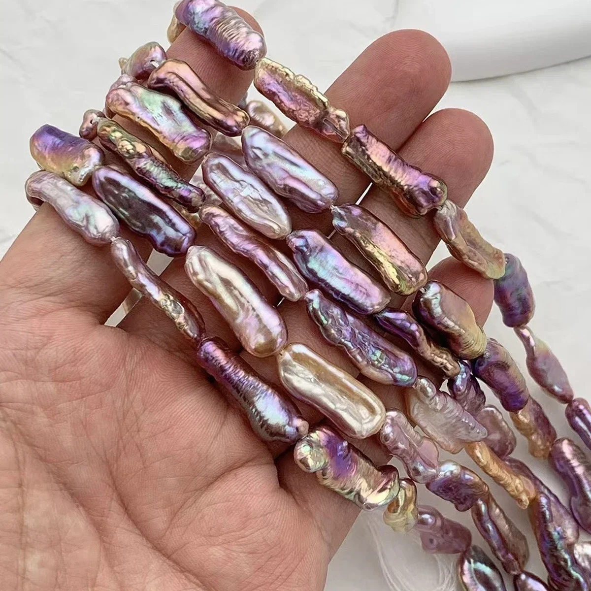 7-9x17-22mm6A Pretty Natural Freshwater Purple Baroque Pipa Pearl Bead Women Gift Jewelry Make DIY Necklace Bracelet Accessories