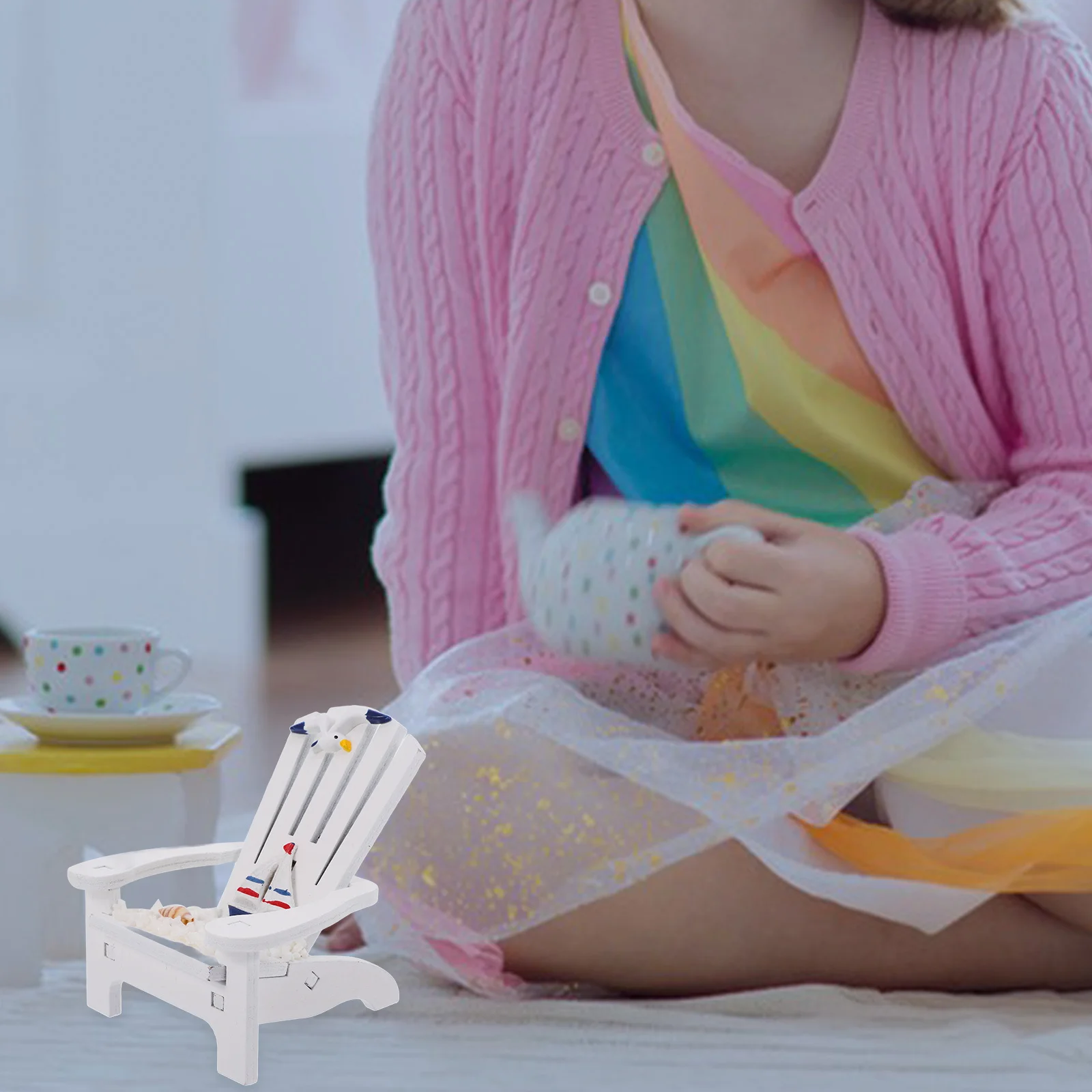 

2Pcs Miniature Beach Chair Home Decoration Mediterranean Style Wooden Chair Ornaments for Desk Bookshelf Garden Relaxed