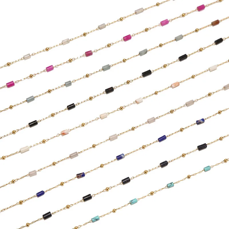 1 Meter Stainless Steel Turquoise Blue Beaded Chain Daity Tube Beads Satellite Chains for Necklace Bracelet DIY Jewelry Making