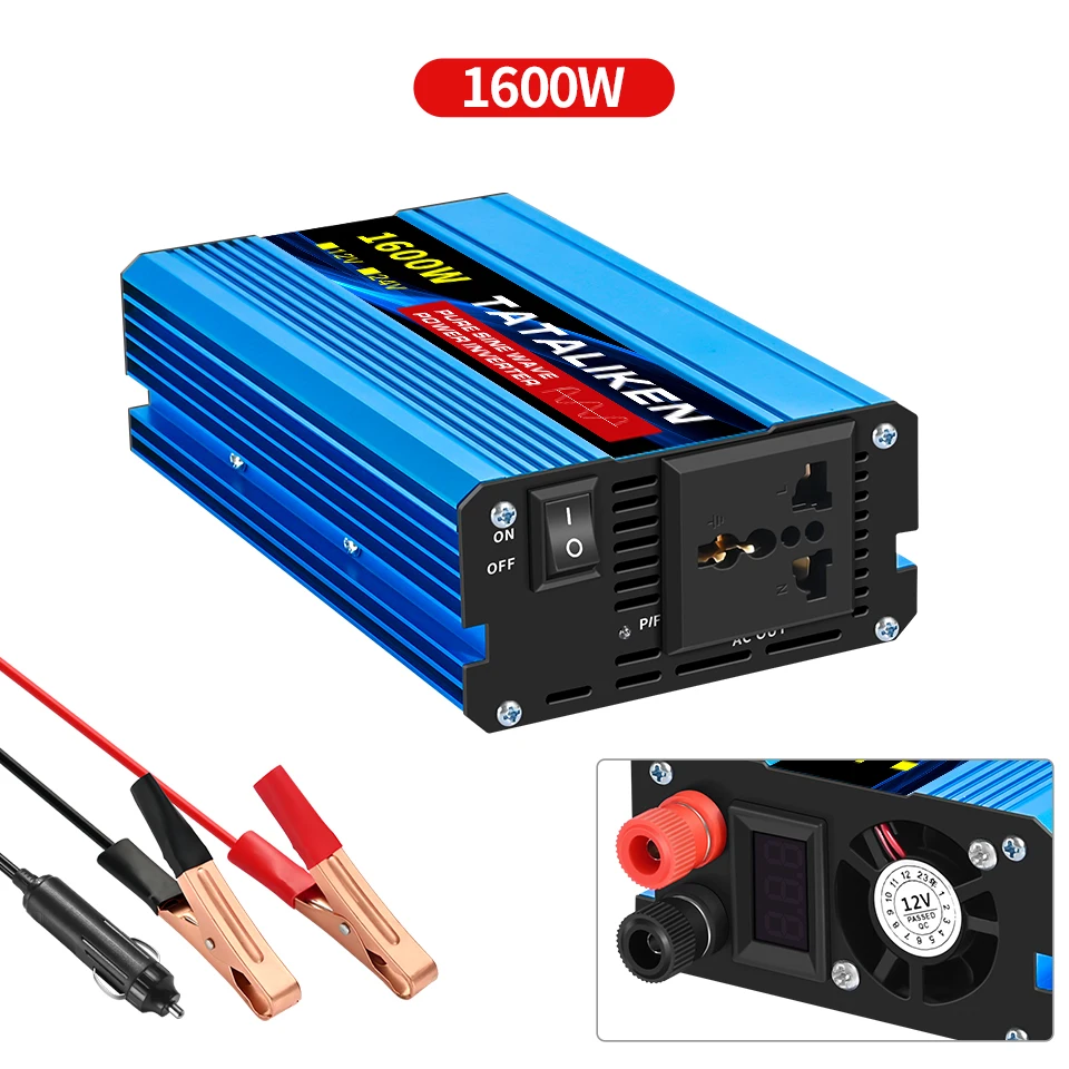 Pure Sine Wave Inverter DC 12V/24V To AC 110V/220V 1600W 2500W 3500W 4500W 5000W 6000W Portable Power Converter Universal Socket