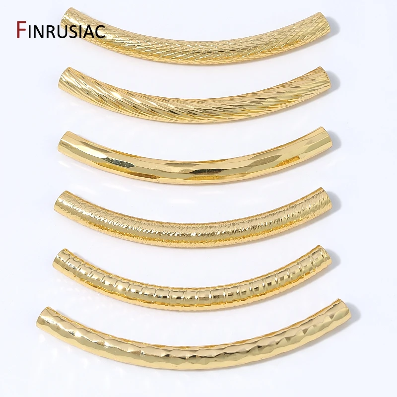 18K Gold Plated Brass Long Curved Tube Spacer Beads Textured Metal Bend Tube  Separator Beads for DIY Jewelry Making Supplies