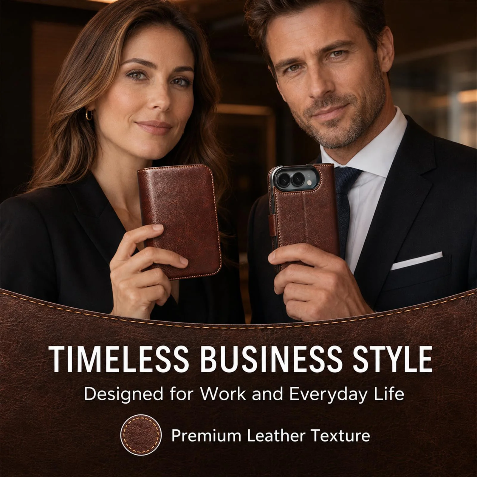 Genuine Leather Case for iPhone Duo Magnetic Flip Wallet with Card Slots Handmade Cowhide Retro Business Slim Cover Anti-Scratch