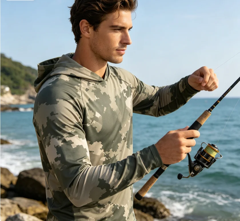 2026 New Fishing Hooded Shirts Outdoor Sport Quick Dry Mens 