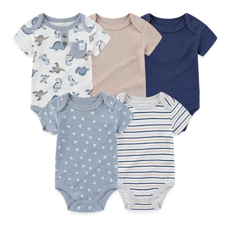 Unisex Bodysuits 4/5PCS Cotton Newborn Baby Girl Clothes Set Short Sleeve Print Baby Boy Clothes Summer Solid Color Bebes