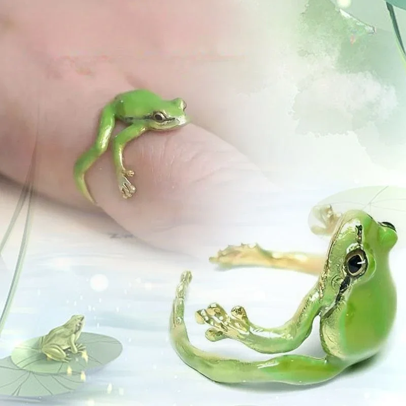 جديد الأصالة شجرة الضفدع حلقة افتتاح لطيف قابل للتعديل حلقة الحيوان شكل سبيكة مجوهرات اكسسوارات للنساء