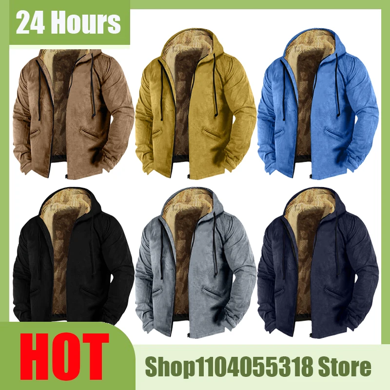 Winter Lambswool Coats Thicken Warm Jackets Long Sleeve Zipper Hoodies Casual Sports Fleece Black Coat Hooded Men Women Jacket