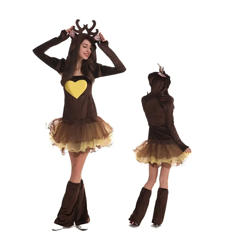 Brown Reindeer Hat Dress Foot Cover Costumes Women Party Carnival Christmas Cosplay Costumes Night Club Stage Costumes