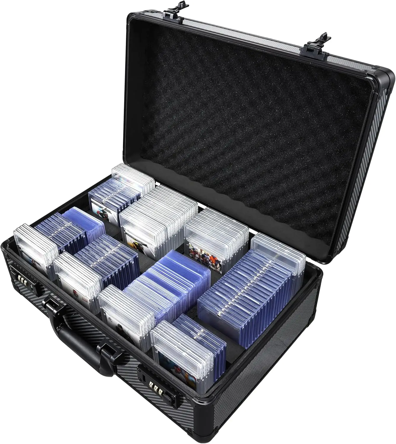

Large Graded Card Storage Box 4-Row with Combo Lock, Sports Trading Cards Case for 150+ Slabs, 540+ Toploaders or 1500+ Loose