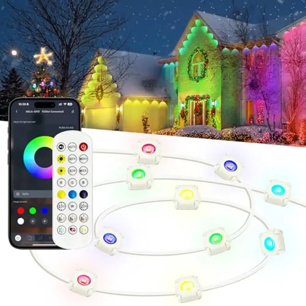 105ft RGB Outdoor String Lights Smart IP67 Waterproof Holiday Lights with 72 Scene Modes Sync to Music DIY Control APP Remote