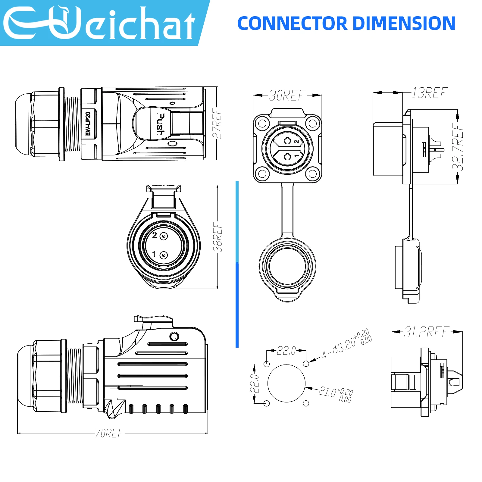 LP20 IP68 Waterproof Connector Metal Shell Female Plug + Flange Socket 2-14 Pin Solder Wiring Industrial Aviation Connector
