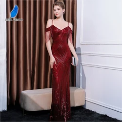 DEERVEADO Luxury Evening Dress with Beads Women's Elegant Mermaid Sequined Formal Occasion Dresses Prom Party Maxi Dress